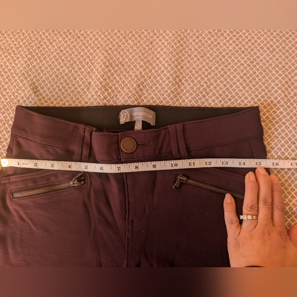 Stylish Dark Purple Burgandy Pants with Zipper Accents Elastic Band Stretch Pant - Picture 12 of 12